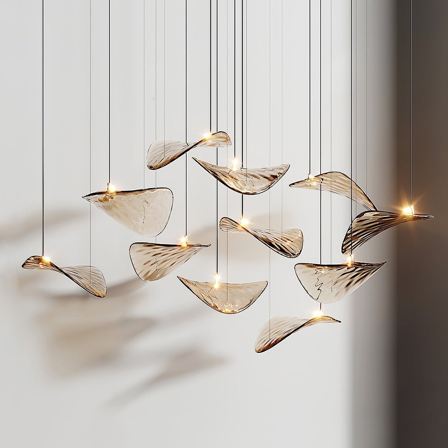 Wave Floating Leaf Chandelier Support Customized Drawings / Amber / Warm Light Chandelier