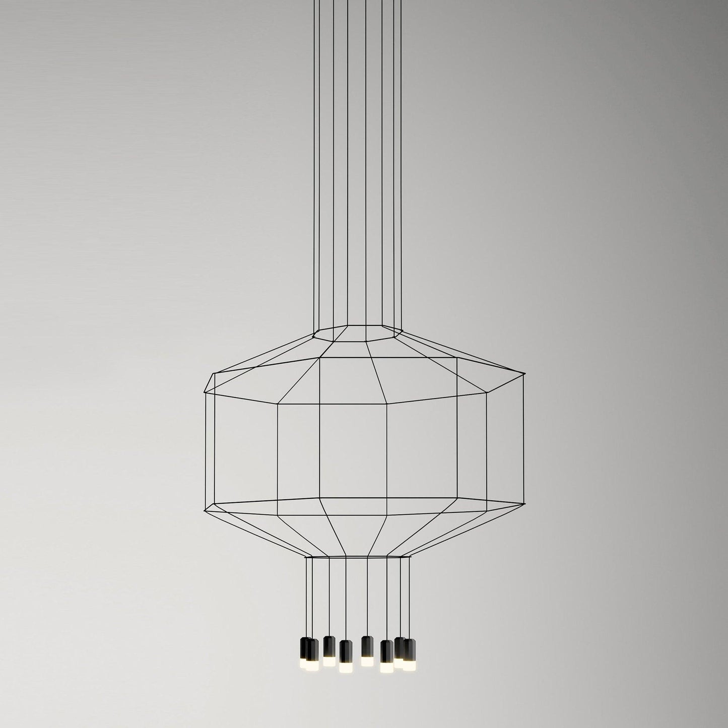 Geometric Lines Pendant Lamp 8 heads Octogonal ∅ 33.5″ x H 118″ / Dia 85cm x H300cm / Black Chandelier
