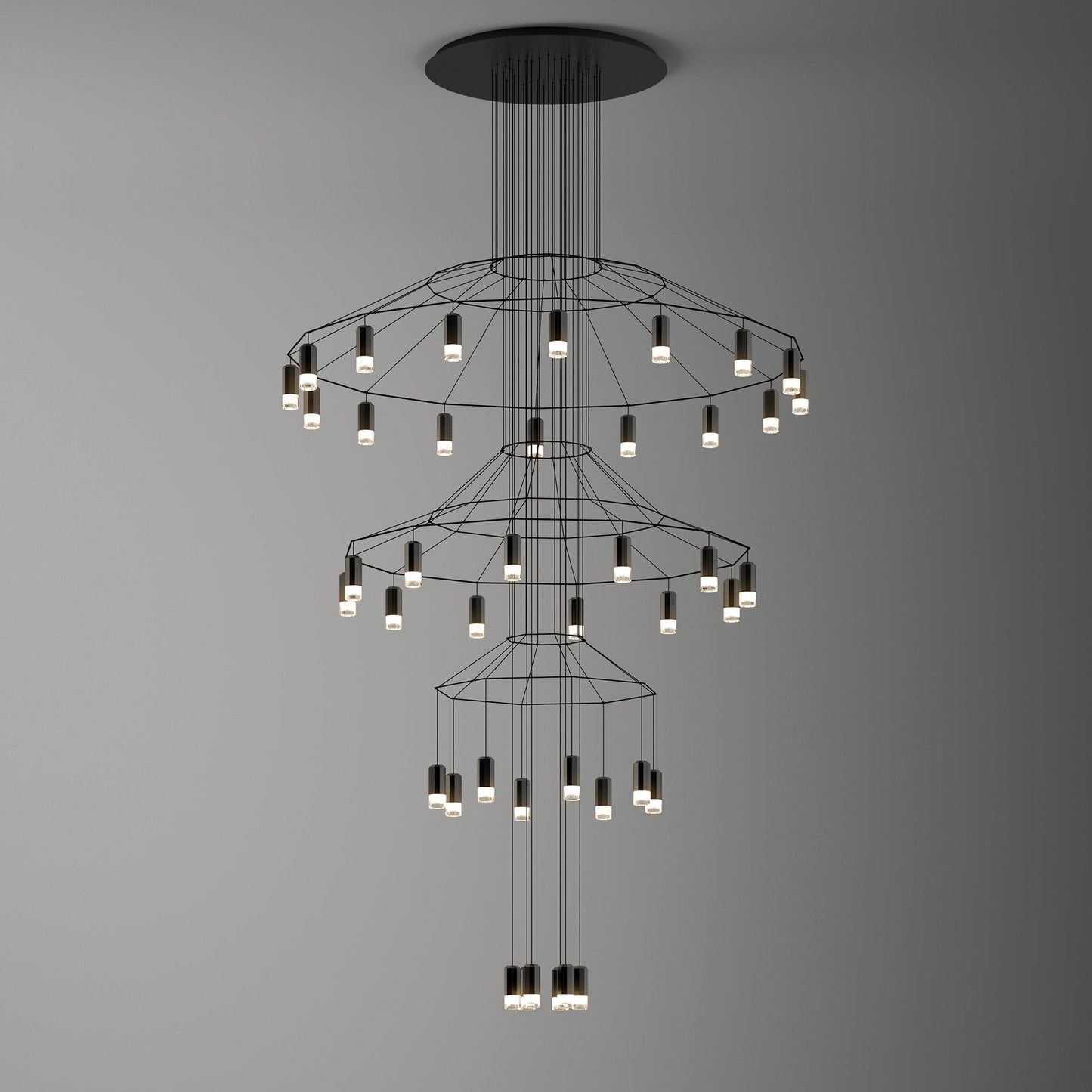 Lines Chandelier 46heads ∅ 59.1″ x H 110.2″ / Dia 150cm x H 280cm / Black Chandelier
