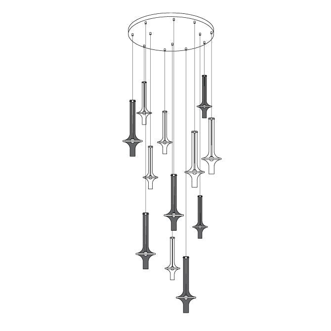 Wonder Suspension Lamp 12 heads ∅ 35.4″ x H 78.7″ / Dia 90cm x H 200cm / Gold / Clear Pendant light