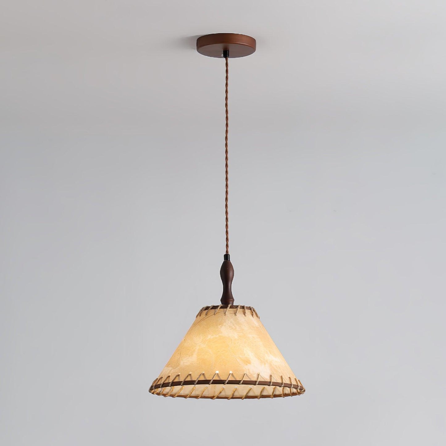 Fabric Series Pendant Lamp Model C Dia 30cm x H 26cm / ∅ 11.8″ x H 10.2″ / Walnut wood color & White Pendant light