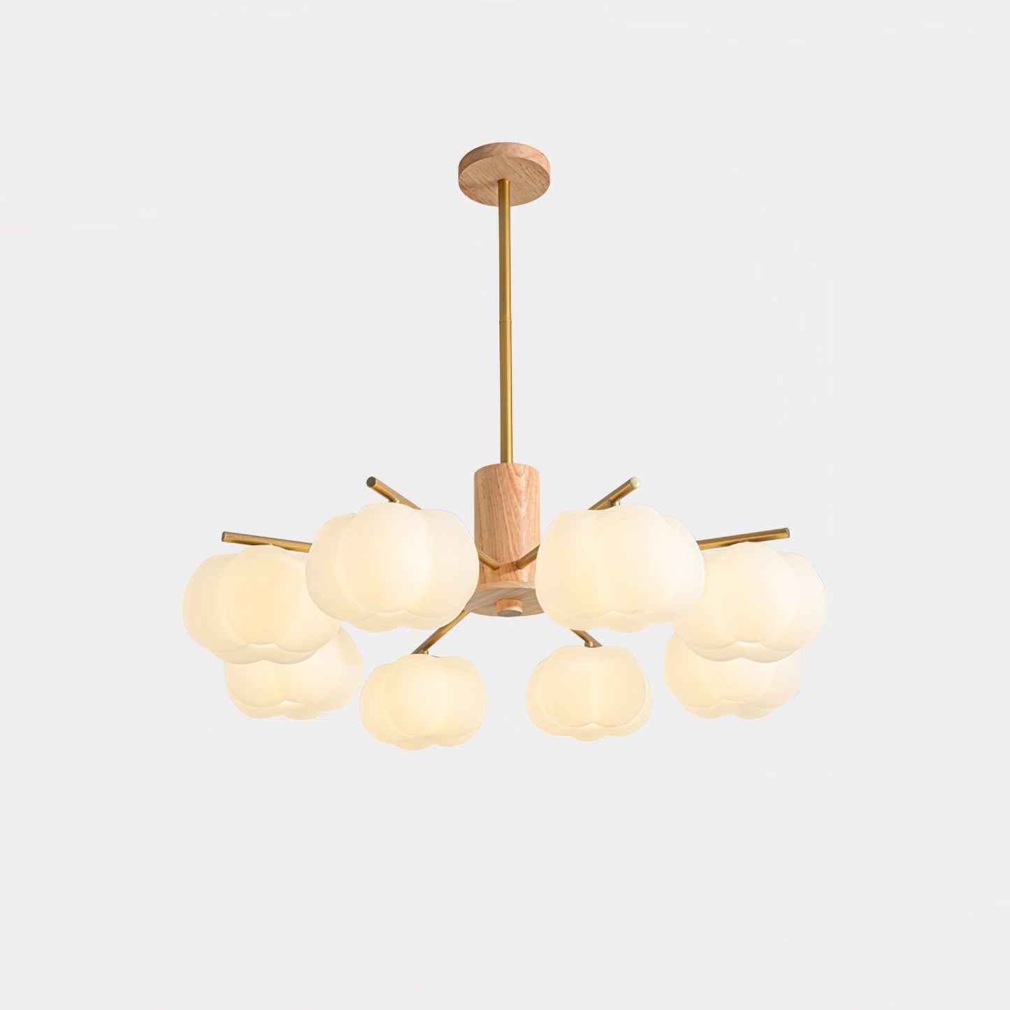 Wooden Cotton Balls Chandelier 8 Lamps ∅ 39.4″ x H 20.9″ / Dia 100cm x H 53cm / Wood color & Gold & White Chandelier