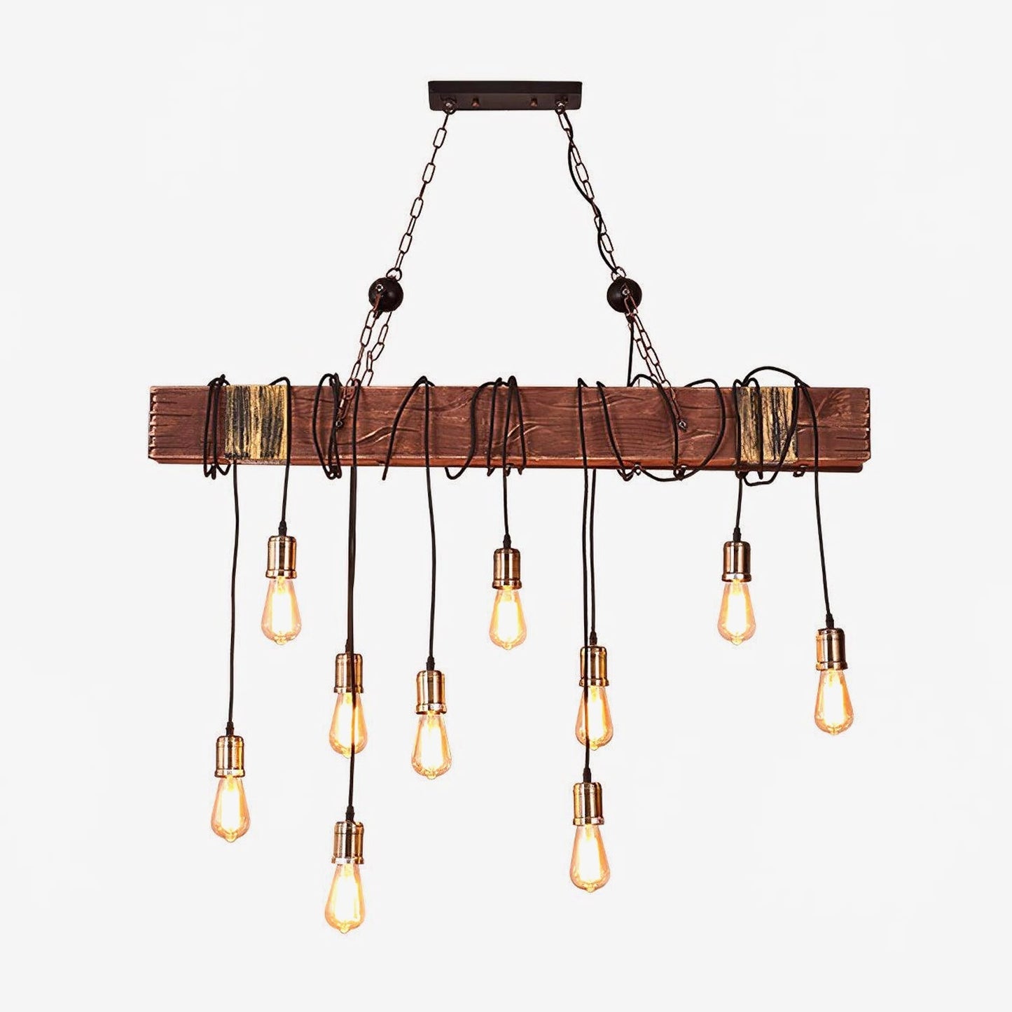 Wood Hanging Multi Chandelier L 47.2″ x H 39.4″ / L 120cm x H 100cm / Dark Wood&Black Chandelier