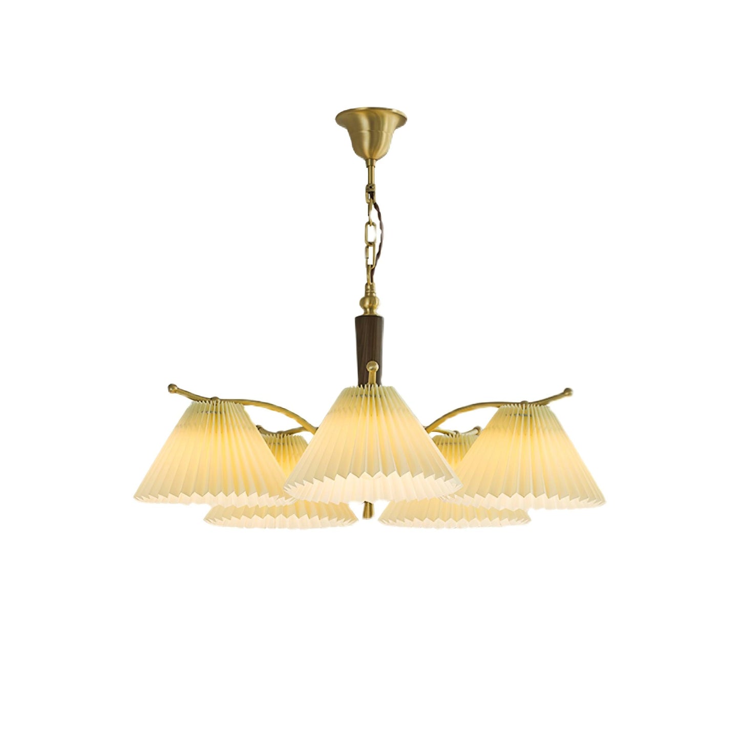 Wrinkled Chandelier 5 heads: ∅ 31.5″ x H 13.8″ / Dia 80cm x H 35cm / Walnut & White & Polished Brass Chandelier