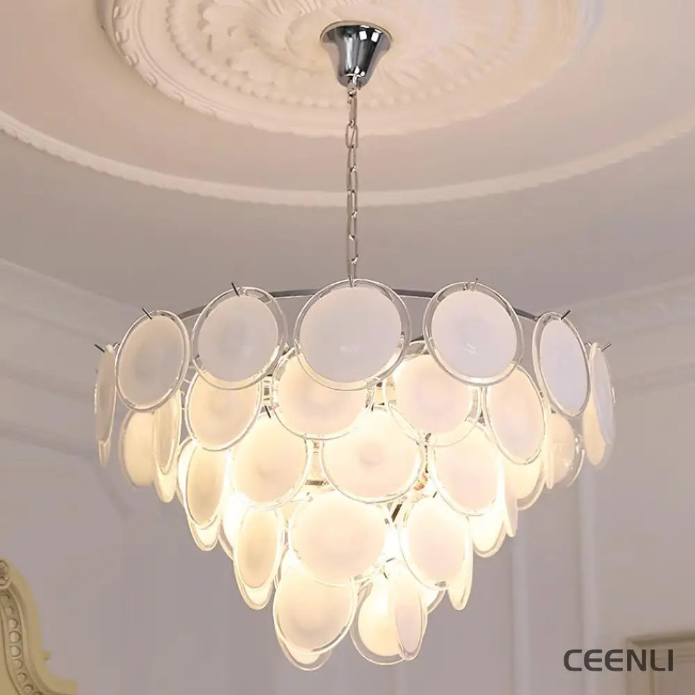 Bettina Murano Chandelier ∅ 31.4″ x H 19.6″ / Dia 80cm x H 50cm / Chrome & White glass Chandelier