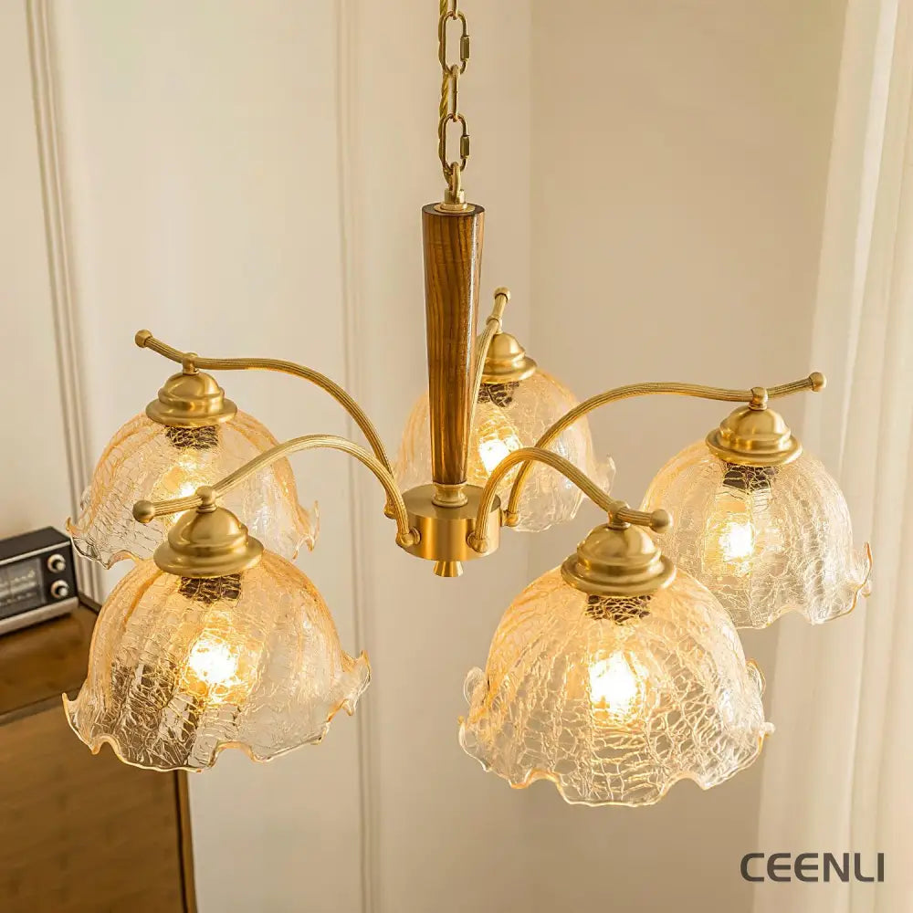 Crack Flower Chandelier 5 heads ∅ 31.4″ x H 13.7″ / Dia 80cm x H 35cm / Polished brass Chandelier