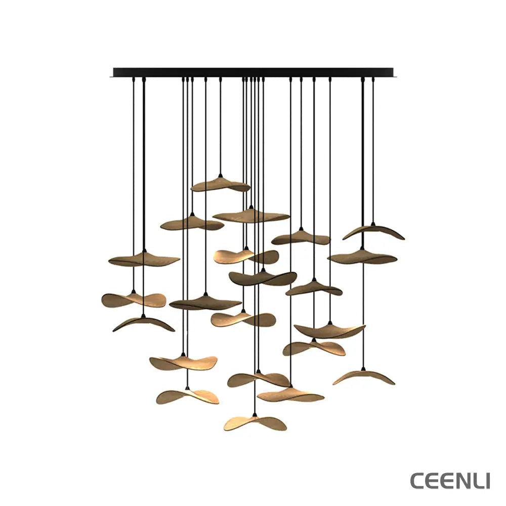 Empty Leaf Chandelier 22Heads ∅ 51.2’’ x H 42.5’’ / Wood Color / Warm Light Chandelier