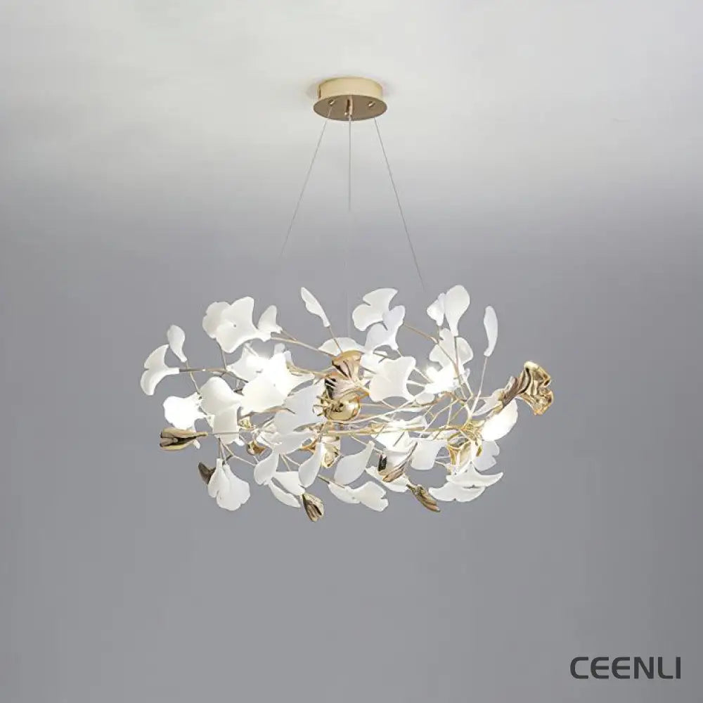 Gingko Chandelier H Model B ∅ 23.6″ x H 15.7″ / Dia 60cm x H 40cm / Gold & White Chandelier