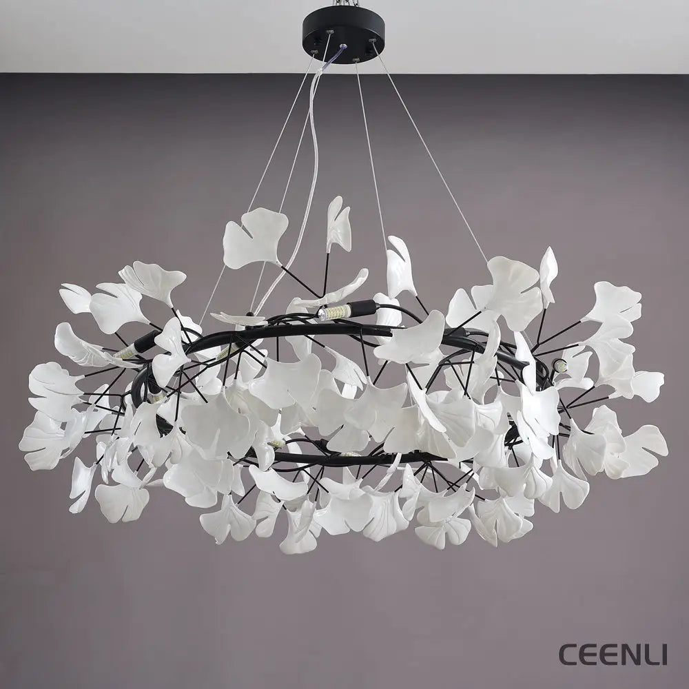 Gingko Chandelier O ∅ 23.6″ x H 11.8″ / Dia 60cm x H 30cm / Black + White Chandelier