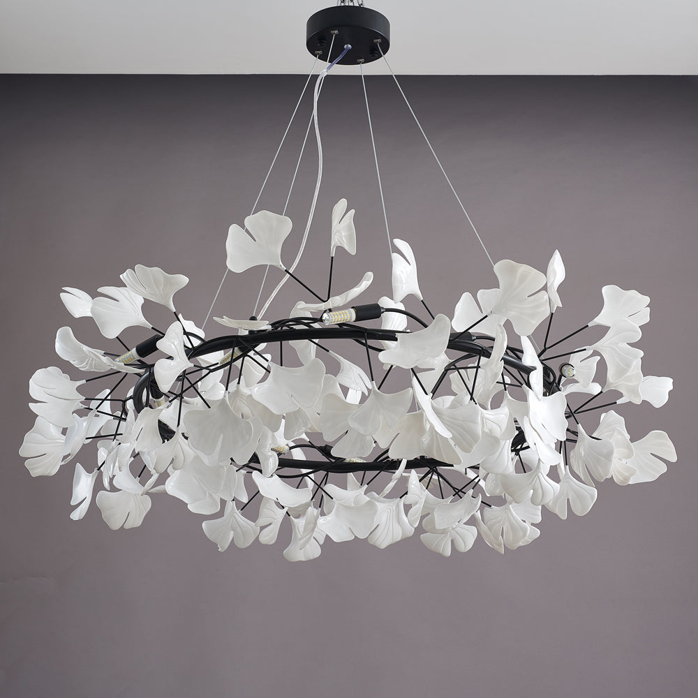 Gingko Chandelier O ∅ 23.6″ x H 11.8″ / Dia 60cm x H 30cm / Black + White Chandelier