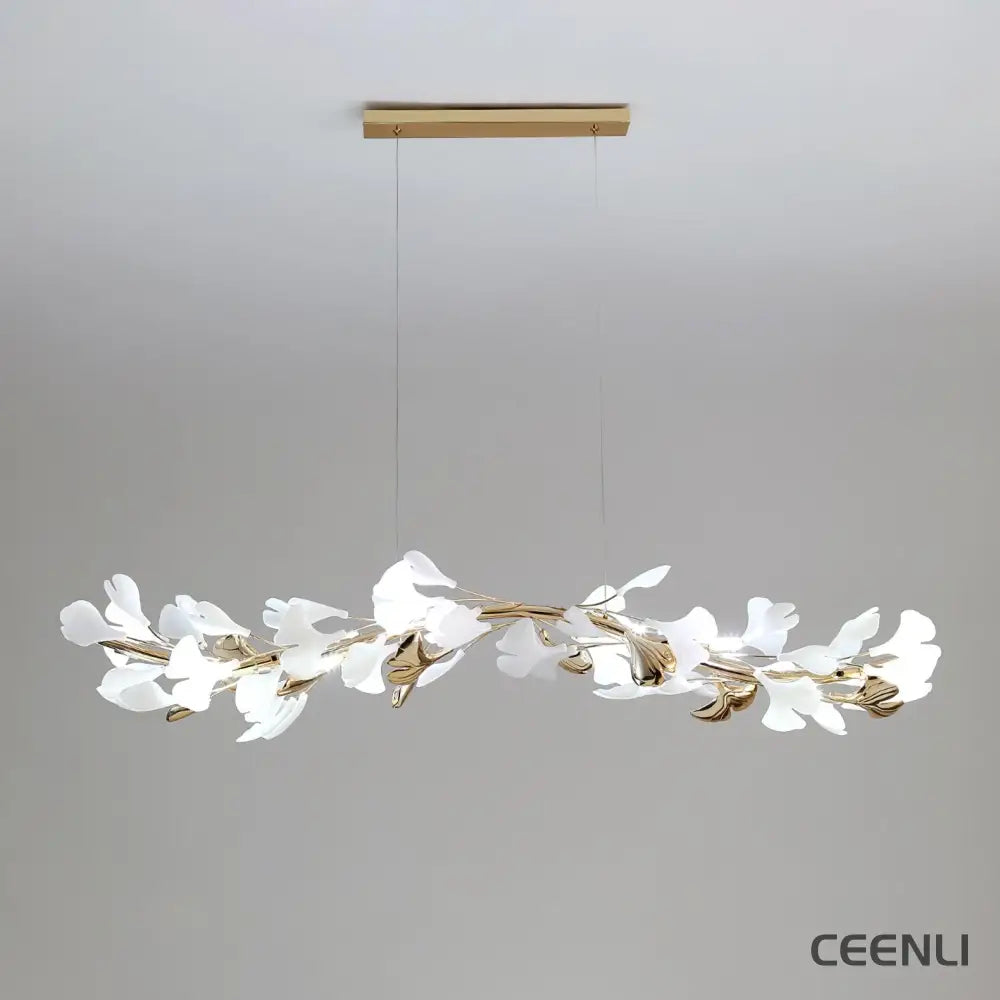 Gingko Chandelier T Model D L 120cm x W 20cm x H 20cm / L 47.2″ x W 7.9″ x H 7.9″ (G9*8) Gold & White Chandelier