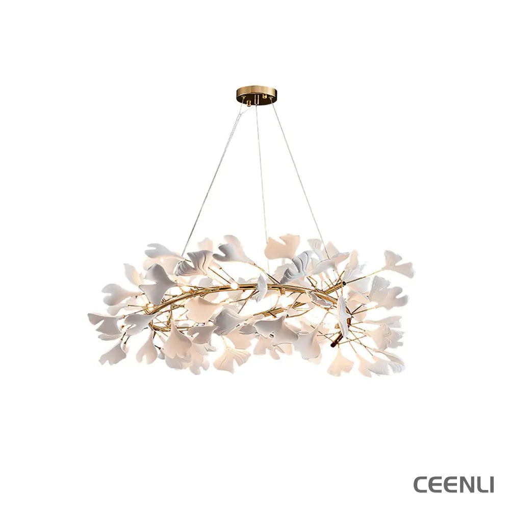 Gingko Chandelier U ∅ 39.3″ x H 11.8″ The large size is only suitable for large rooms / White + gold Chandelier