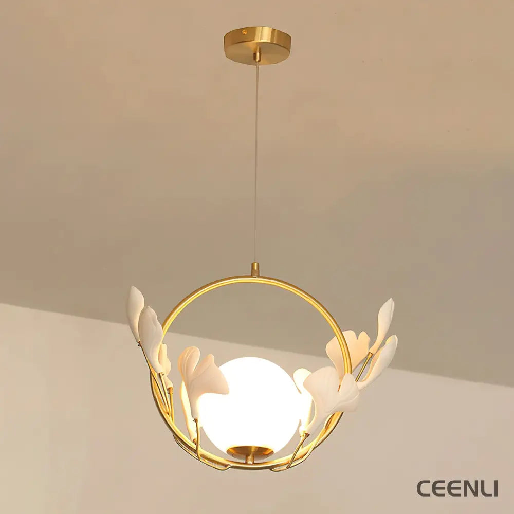 Gingko Pendant Lamp Model B ∅ 15.7″ x H 11.8″ / Dia 40cm x H 30cm / Gold & White Pendant light