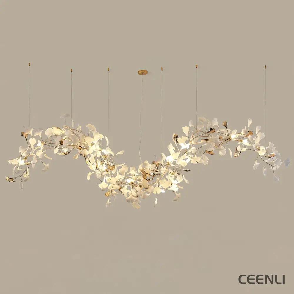 Ginkgo Tip Tlying Chandelier Model B L 78.7″ x W 21.7″ x H 31.5″ / L 200cm x W 55cm x H 80cm( G9*12 ) / Gold & White
