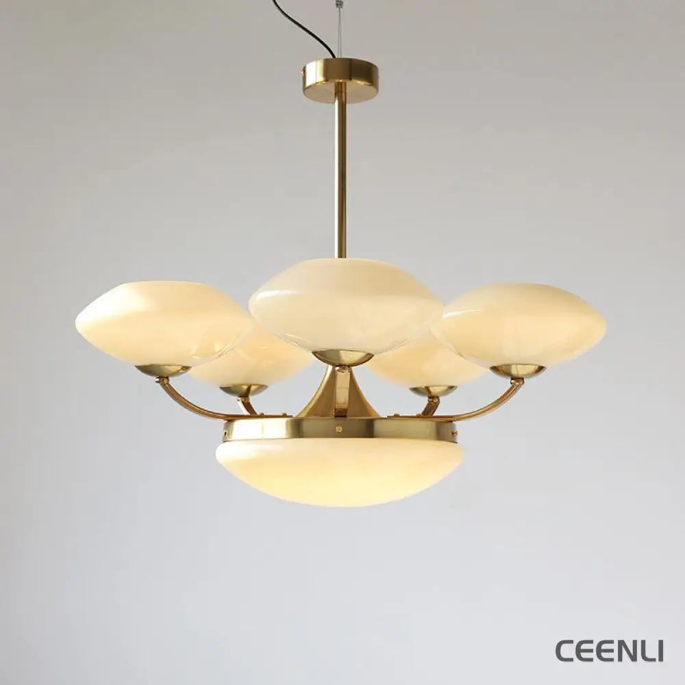 Keston Chandelier 6 heads ∅ 27.6″ x H 11″ / Dia 70cm x H 28cm / Gold + Beige Chandelier