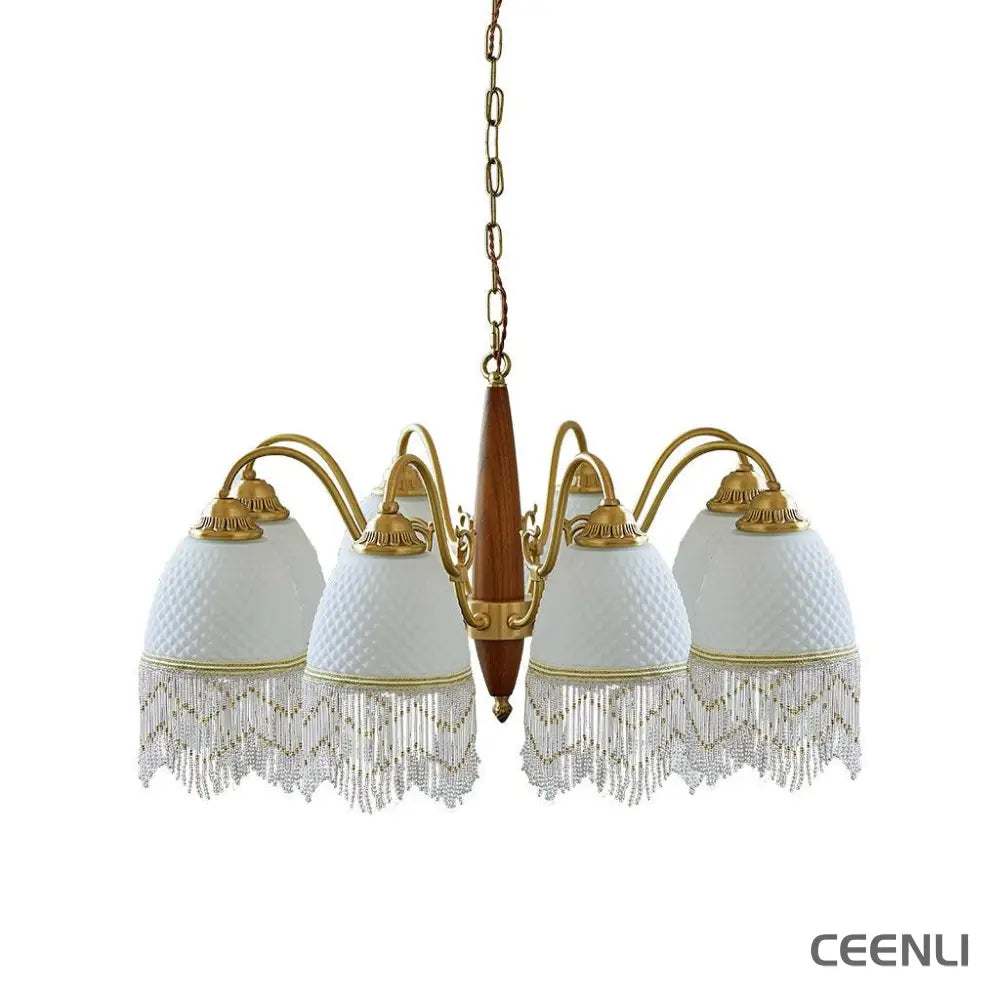 Mesh Tassel Glass Chandelier 8 heads ∅ 31.5″ x H 16.5″ / Dia 80cm x H 42cm / Brass + White Chandelier