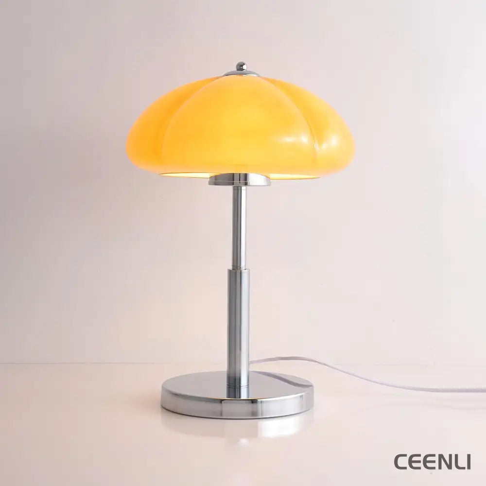 Mushroom Bauhaus Table Lamp Model B ∅ 11.8″ x H 14.2″ / Dia 30 cm x H 36cm / Chrome & Yellow / US Plug Table lamp