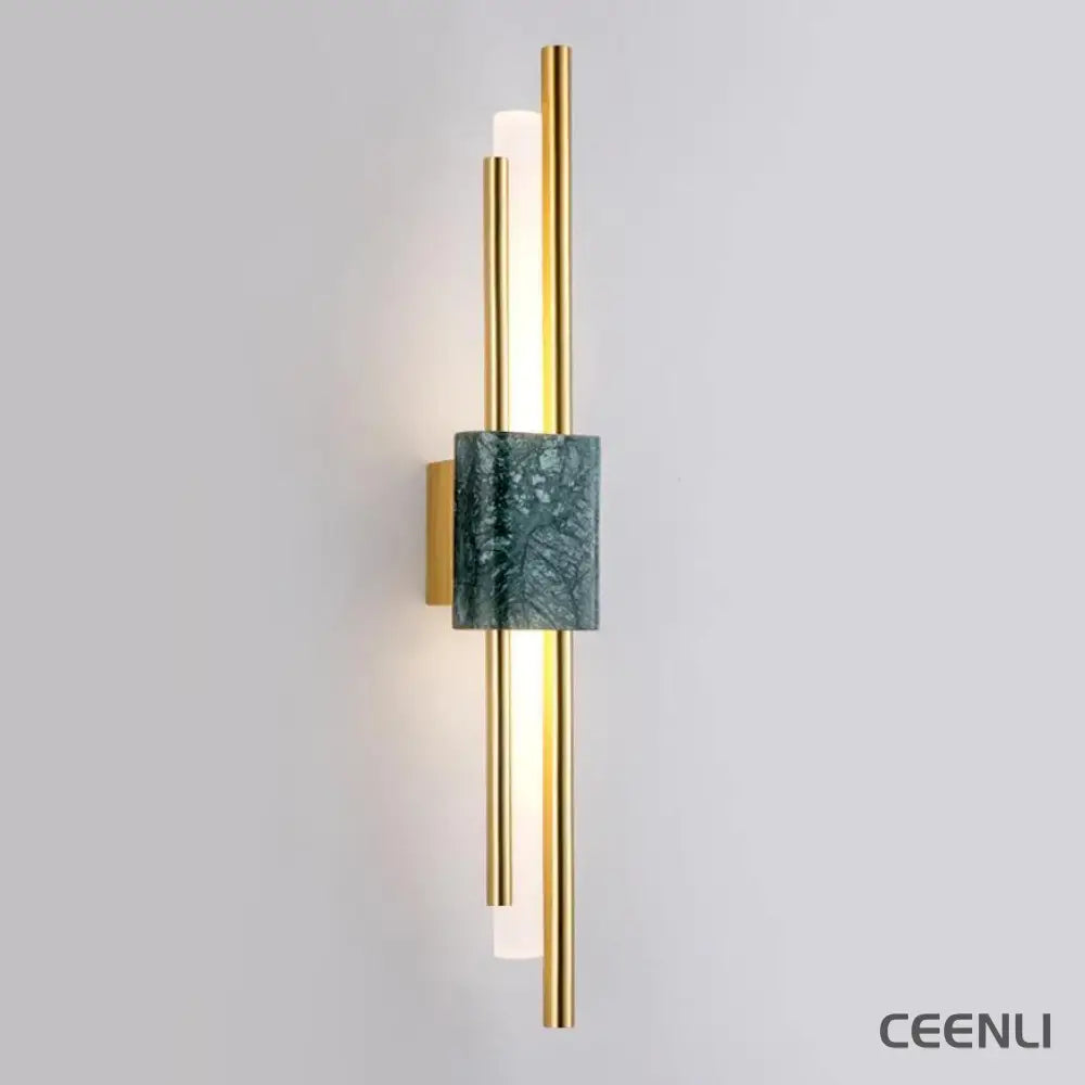 Tanto Wall Light ∅ 3.9″ x H 23.6″ / Dia 10cm x H 60cm (Power: ~3W) / Green Marble & Gold / Warm Light Wall lamp