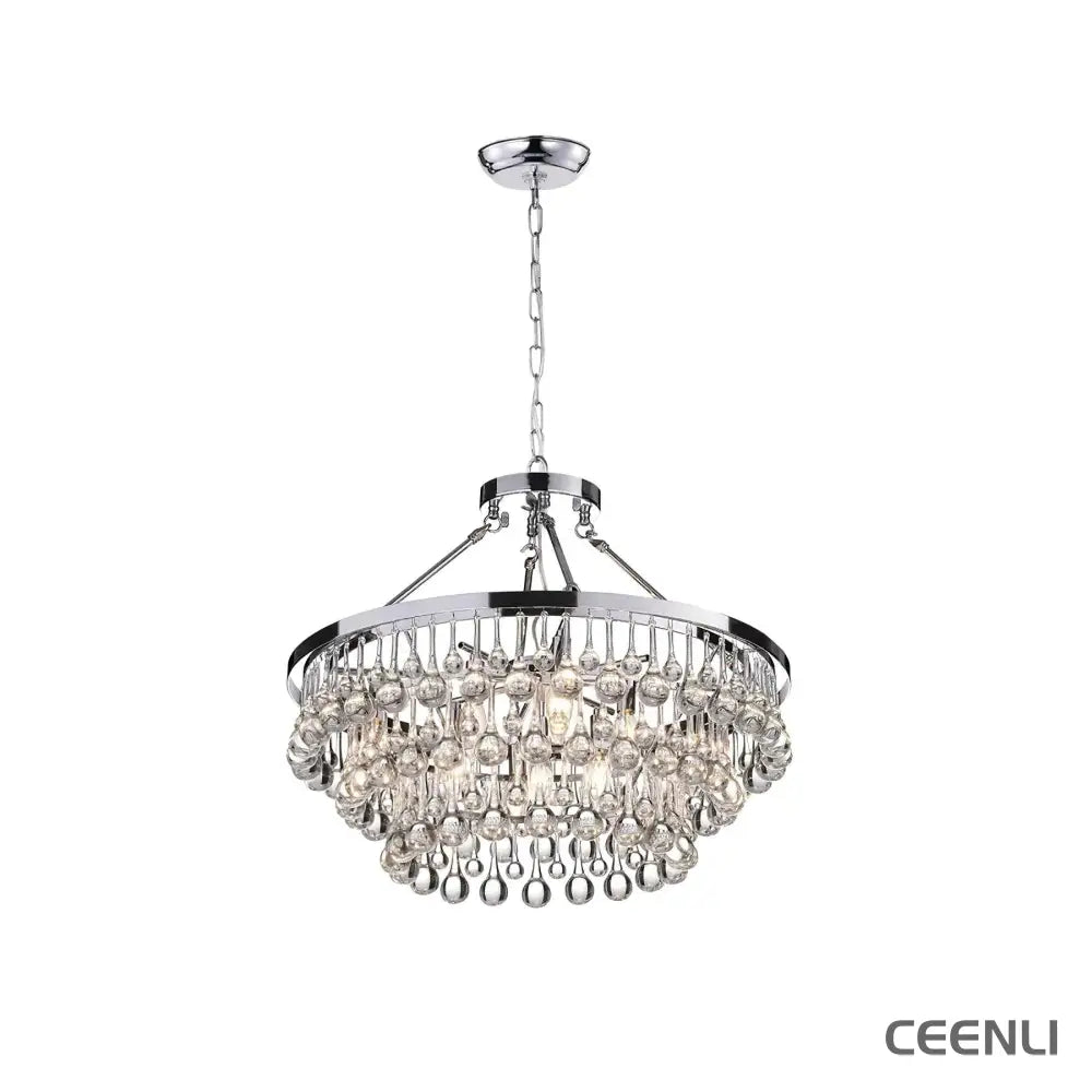 Unique Tiered Crystal Chandelier 8 heads Φ 23.6″ x H 18.9″ / Dia 60cm x H 48cm / Chrome Chandelier