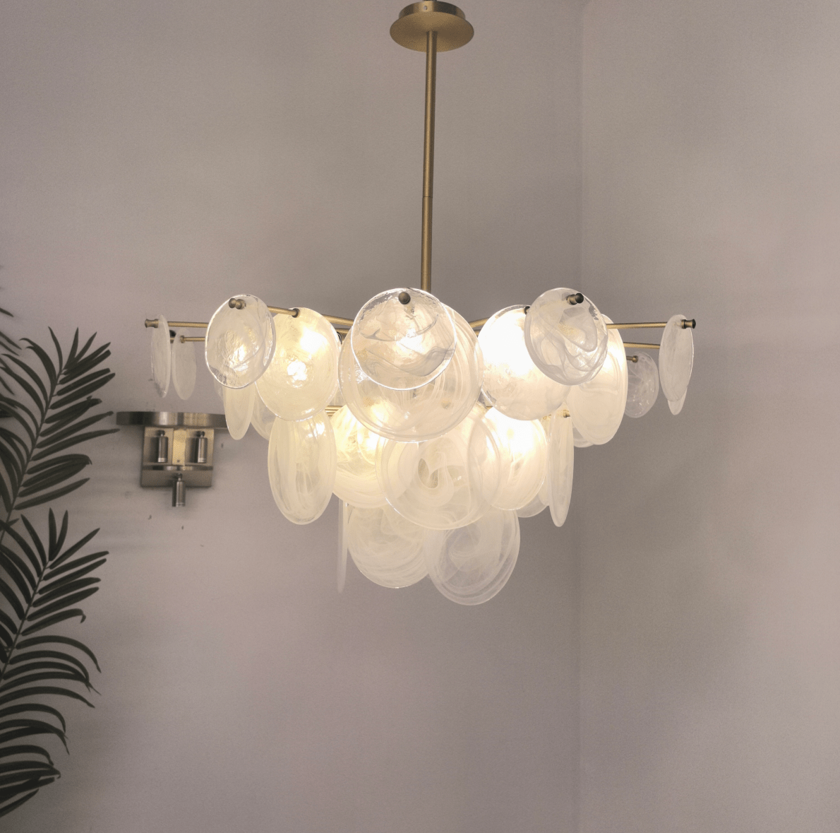 Brass Discs Cascading Chandelier