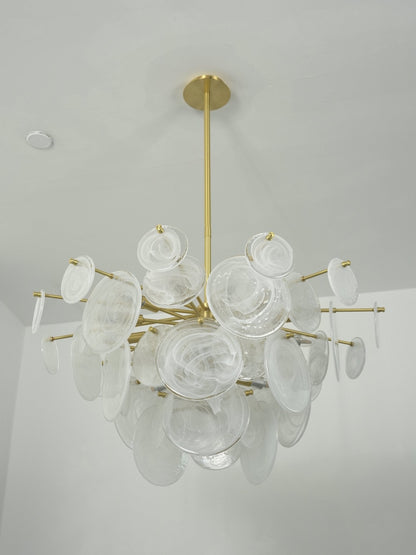 Brass Discs Cascading Chandelier