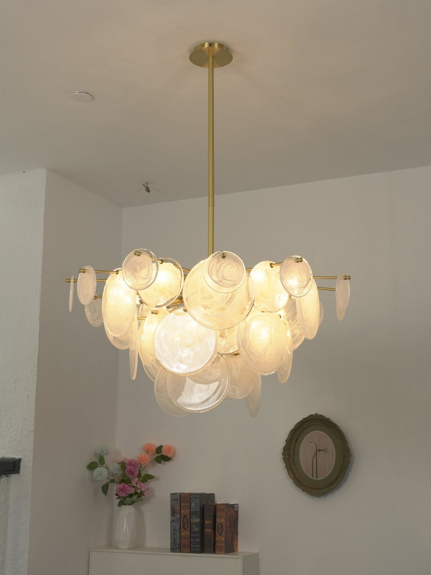 Brass Discs Cascading Chandelier