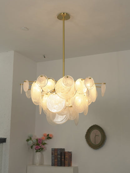 Brass Discs Cascading Chandelier