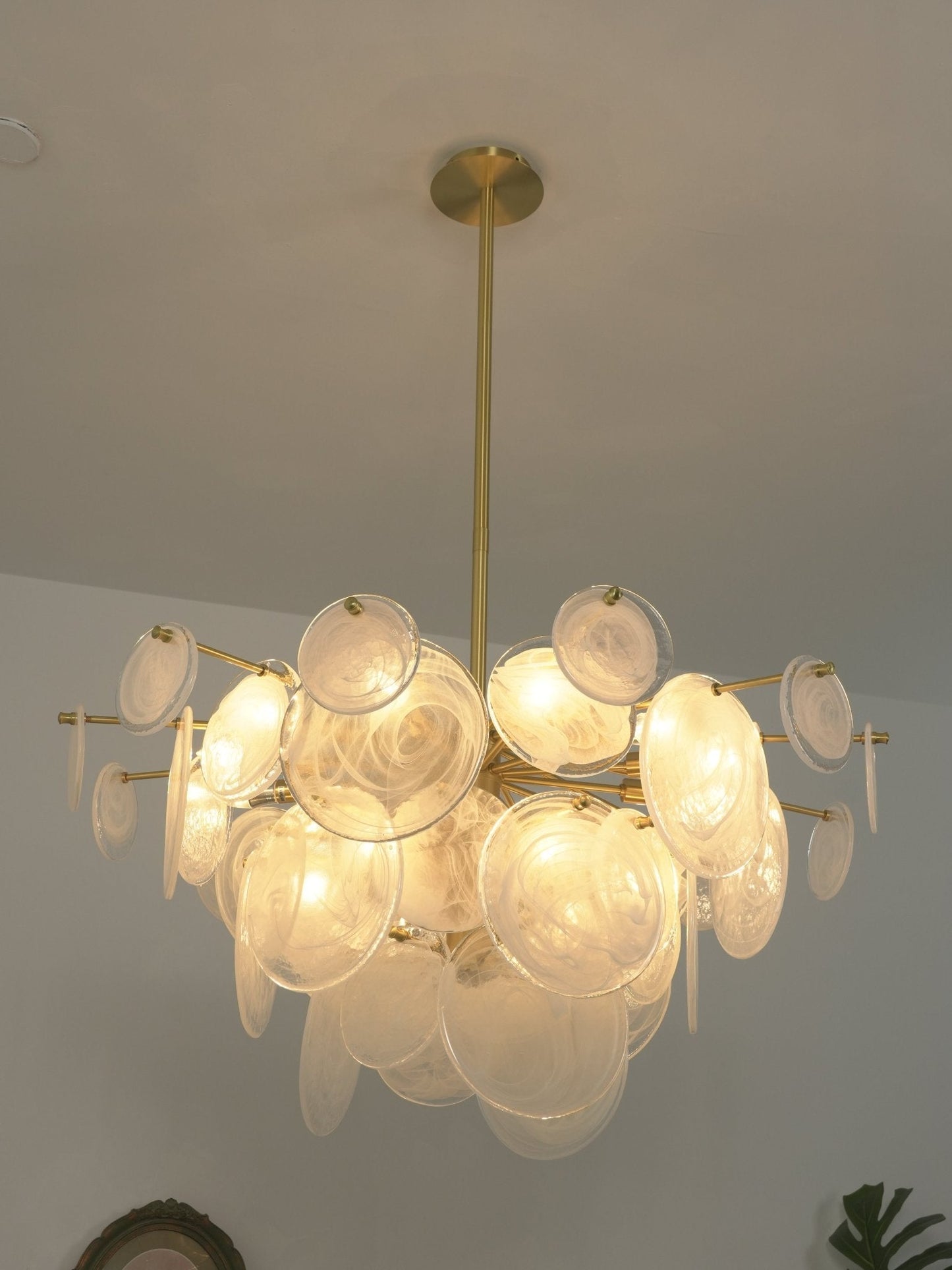Brass Discs Cascading Chandelier