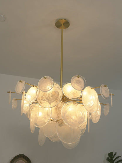 Brass Discs Cascading Chandelier