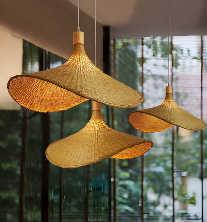 Rattan Weave Hat Pendant Light