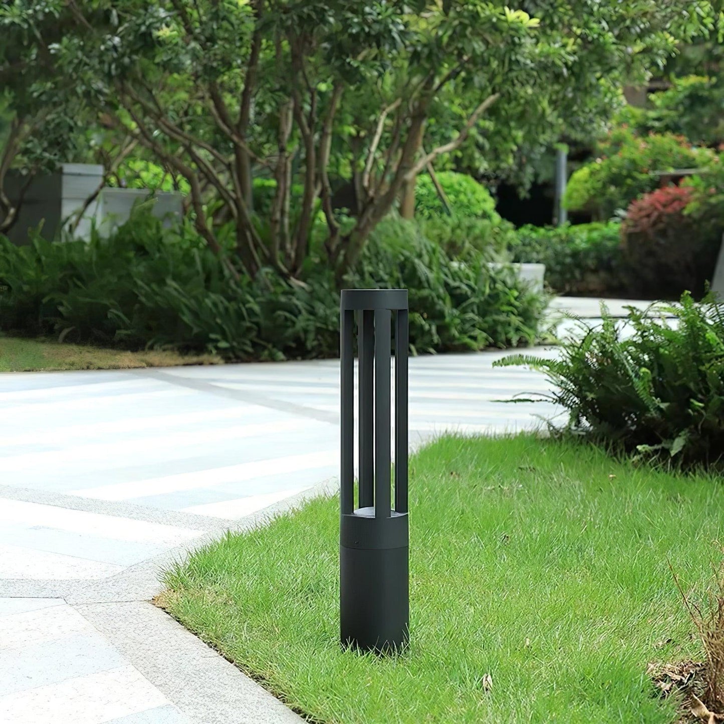 Black Cylindrical Garden Outdoor Light with Solar Panel