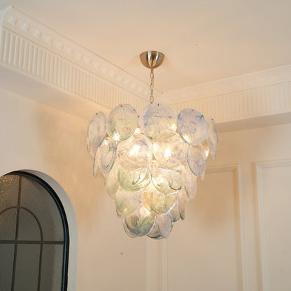 Blue Murano Iridescent Disc Chandelier