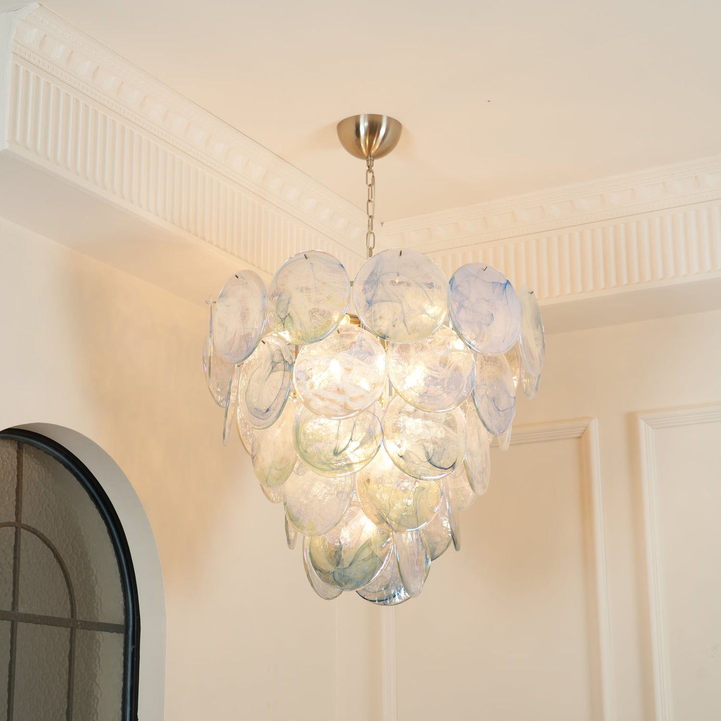 Blue Murano Iridescent Disc Chandelier