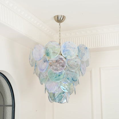 Blue Murano Iridescent Disc Chandelier