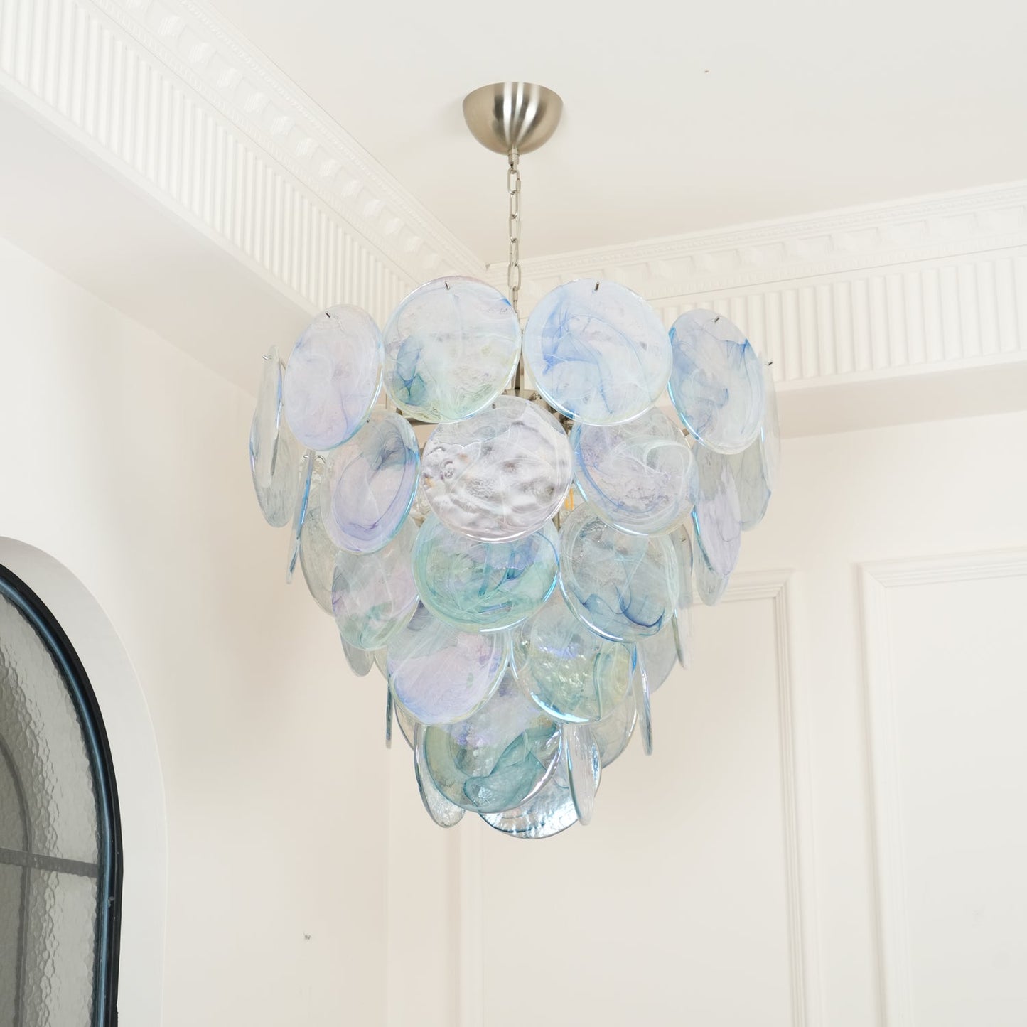 Blue Murano Iridescent Disc Chandelier