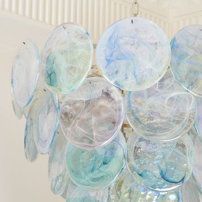 Blue Murano Iridescent Disc Chandelier