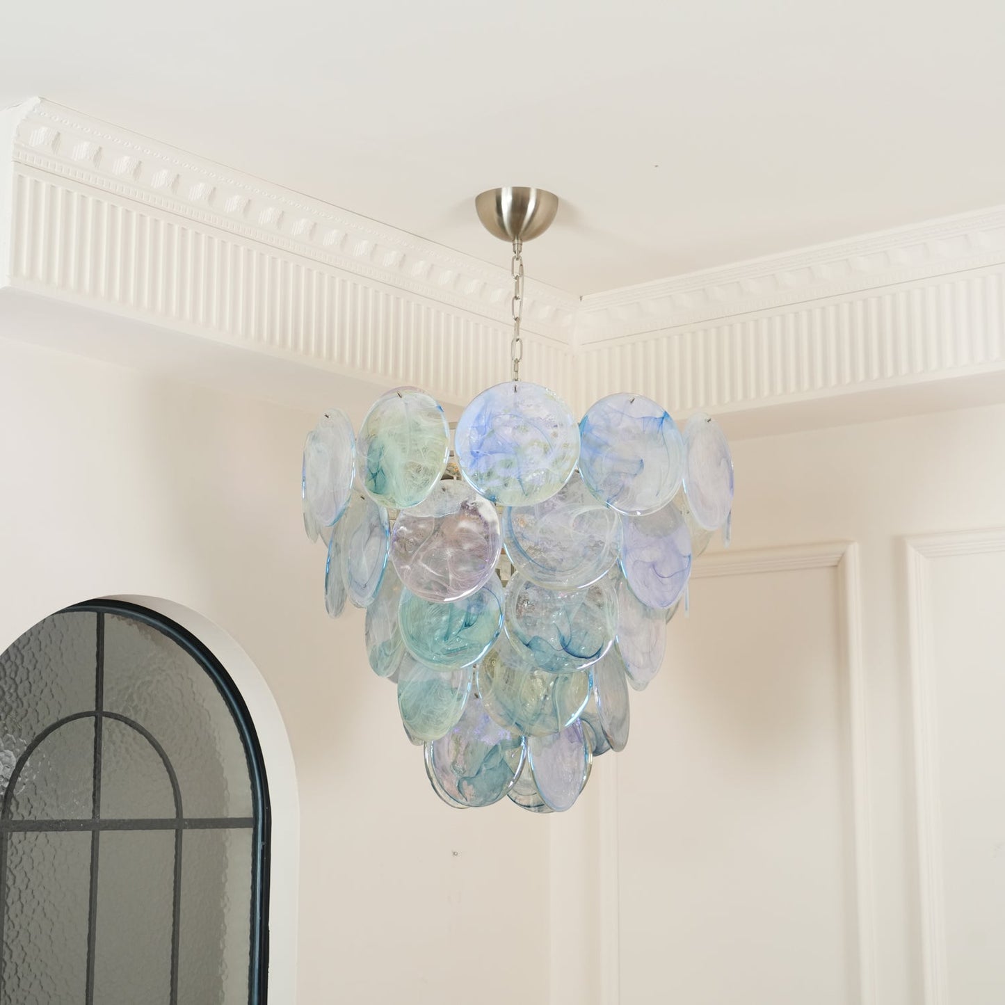 Blue Murano Iridescent Disc Chandelier