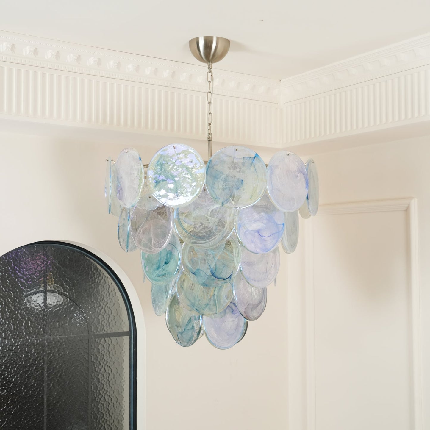 Blue Murano Iridescent Disc Chandelier