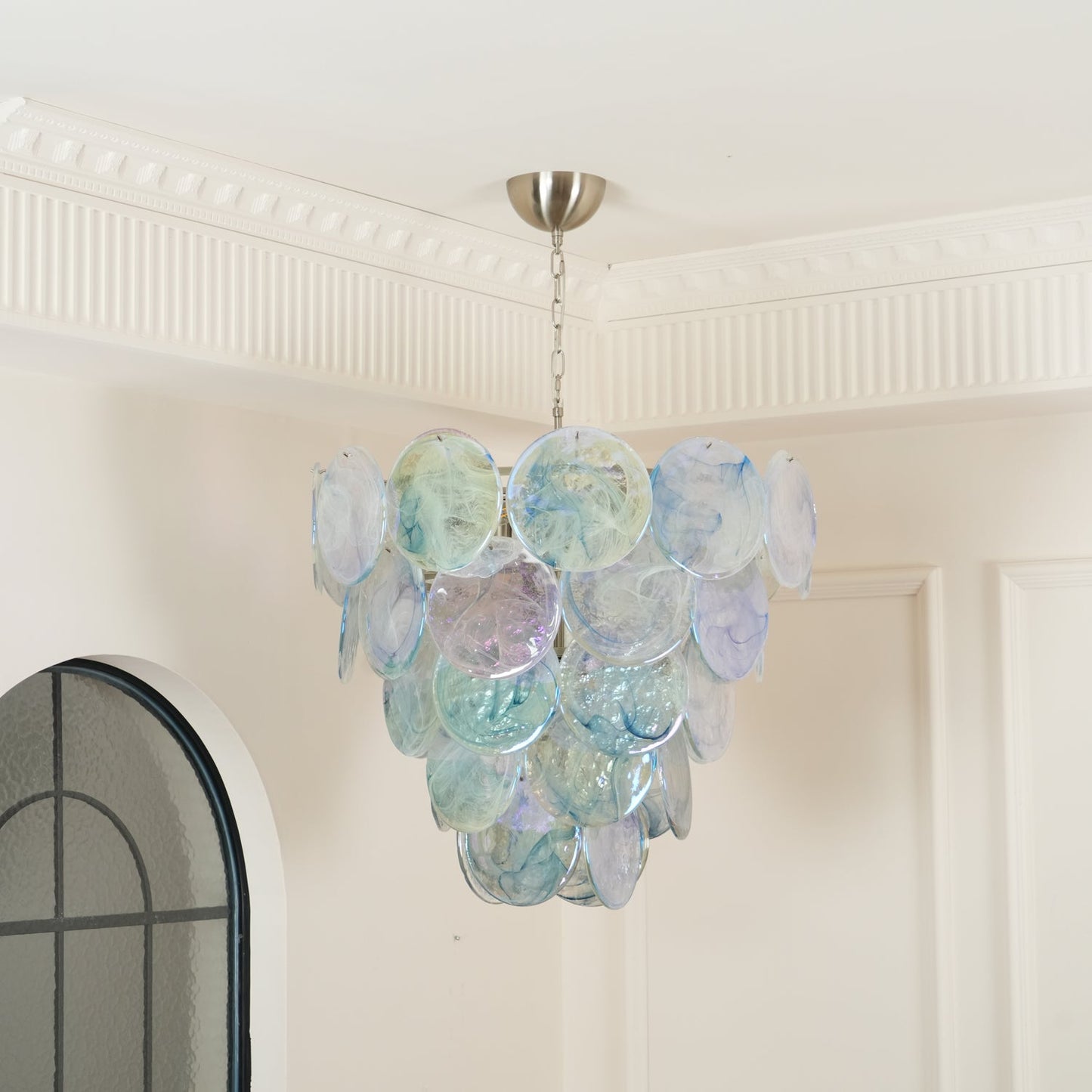 Blue Murano Iridescent Disc Chandelier