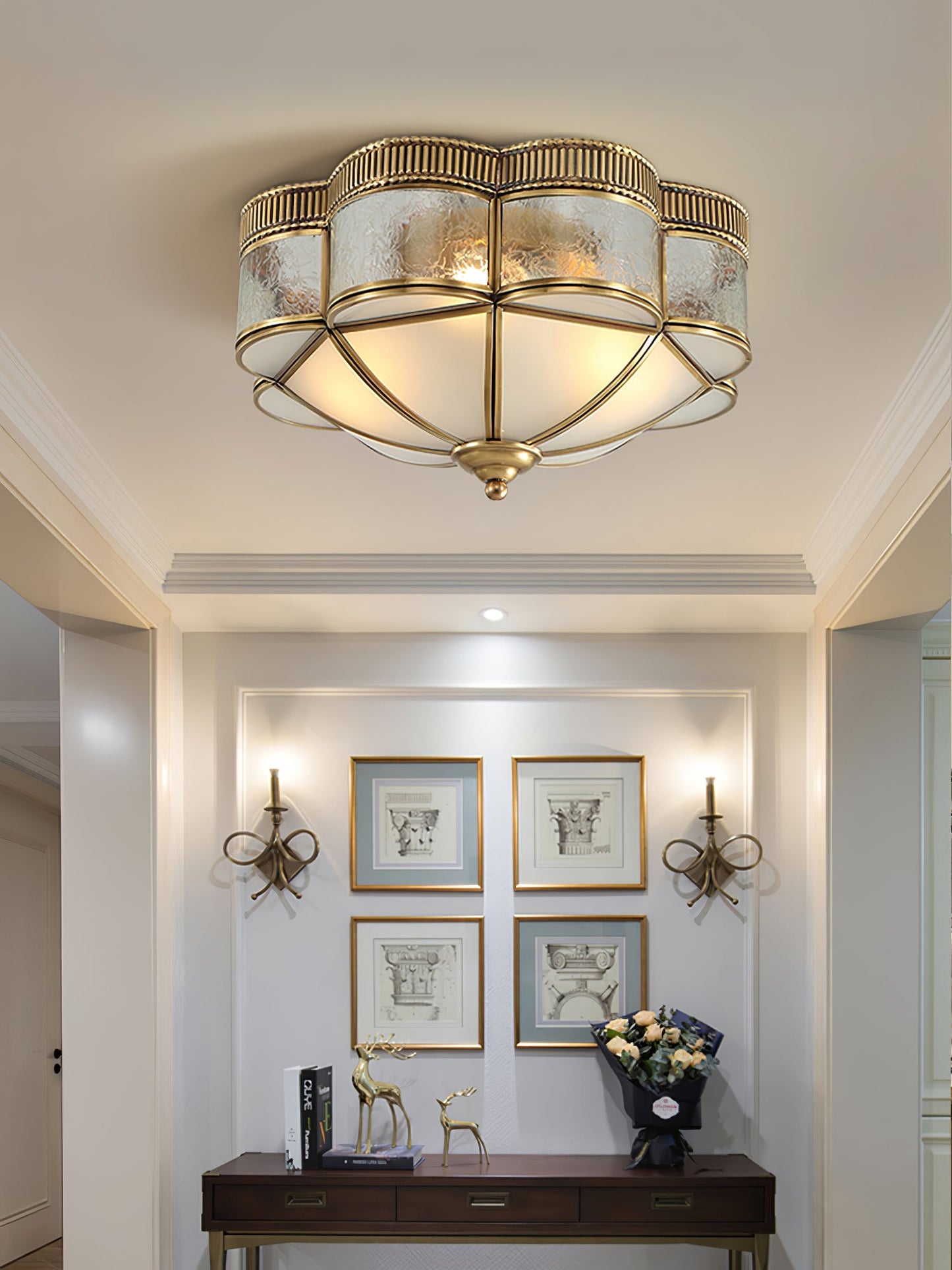 Brass Domed Flush Ceiling Lamp