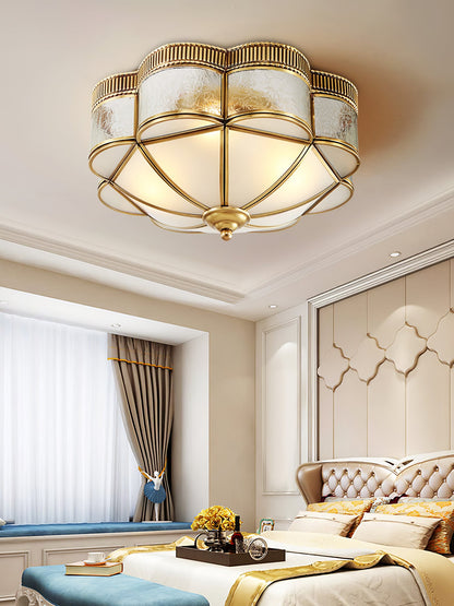 Brass Domed Flush Ceiling Lamp