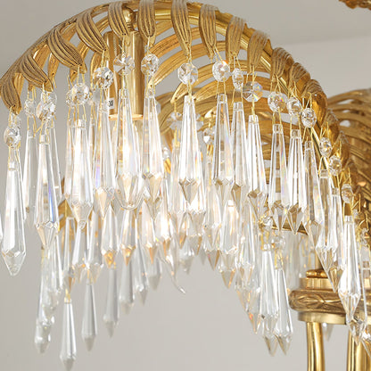 Brass Palm Leaf Crystal Chandelier