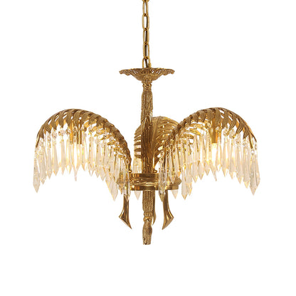 Brass Palm Leaf Crystal Chandelier