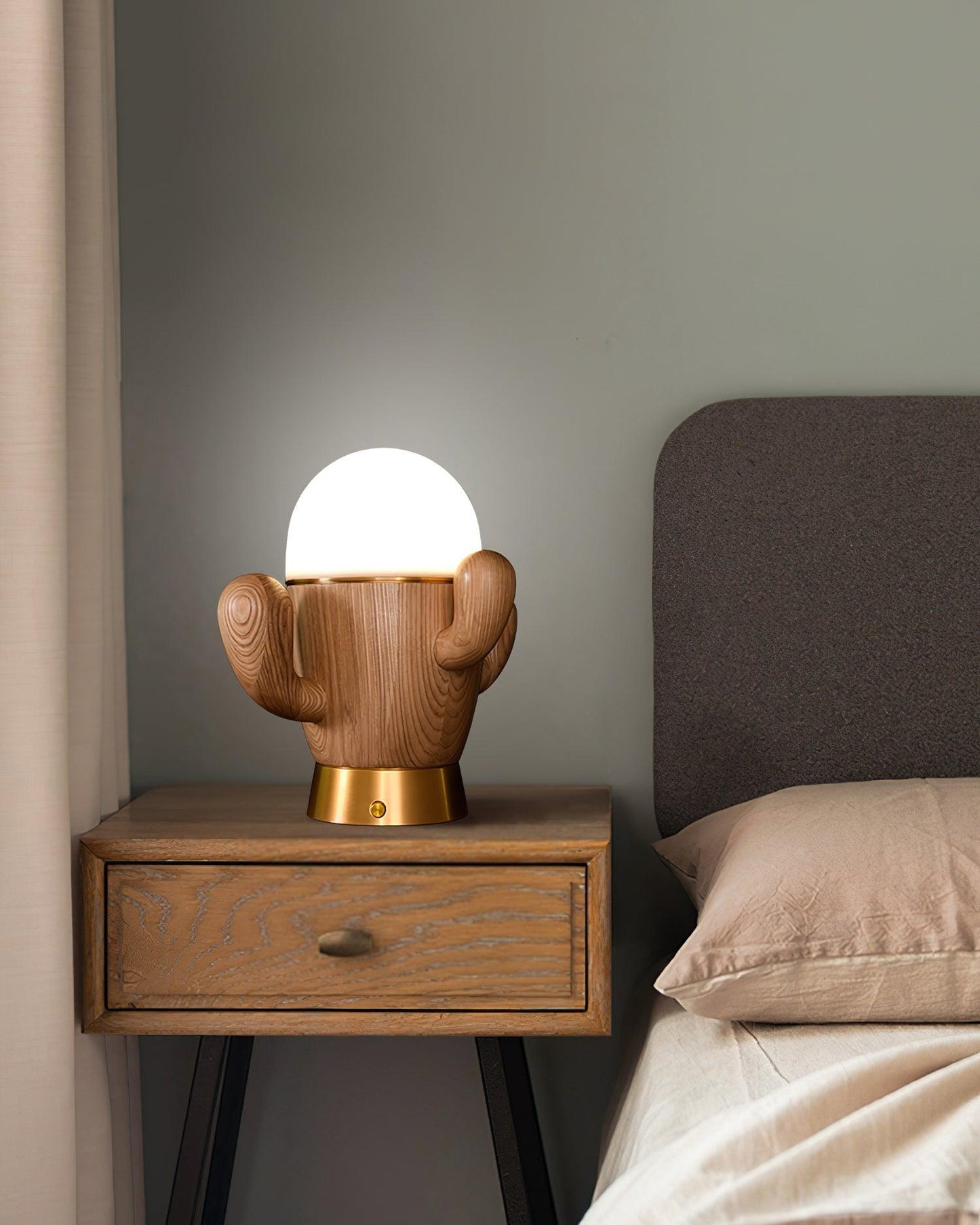 Wooden Cactus Table Lamp