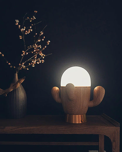 Wooden Cactus Table Lamp