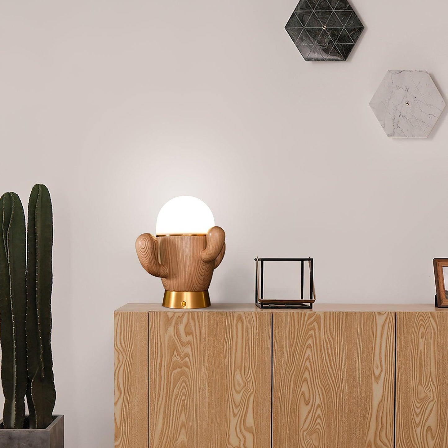 Wooden Cactus Table Lamp