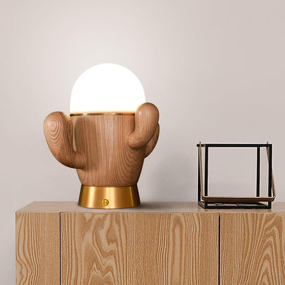 Wooden Cactus Table Lamp