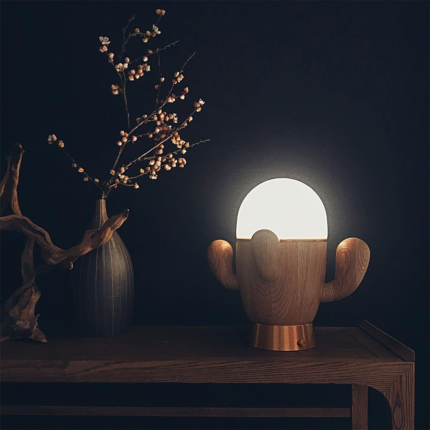 Wooden Cactus Table Lamp