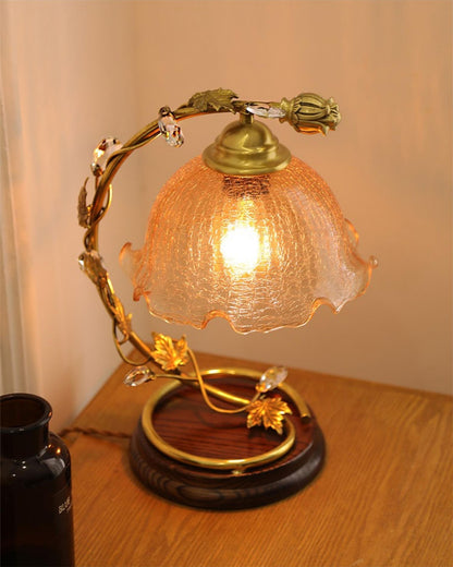 Tischlampe aus Messing mit rissigem Glas
