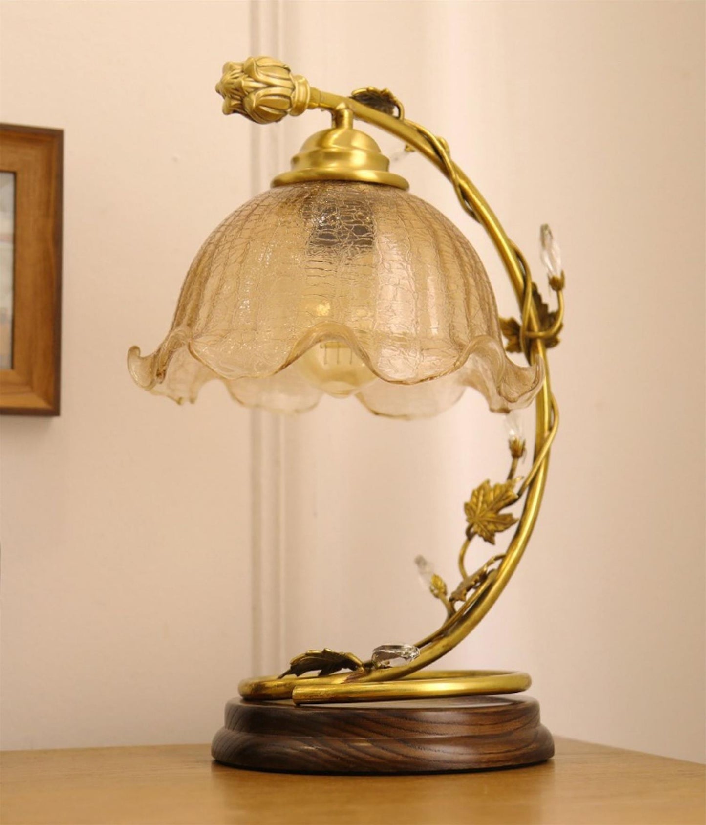 Cracked Glass Brass Table Lamp